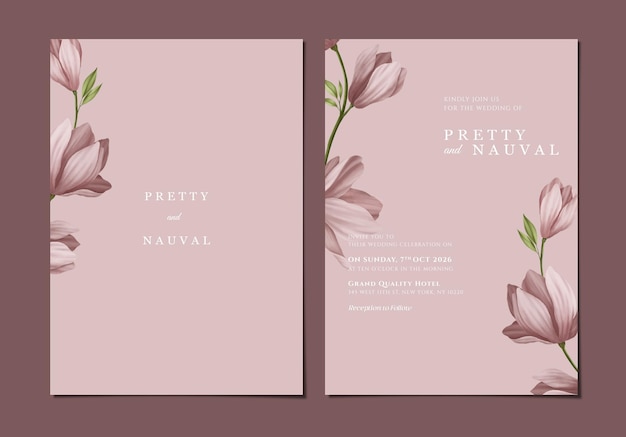 double sided wedding card template with flowers