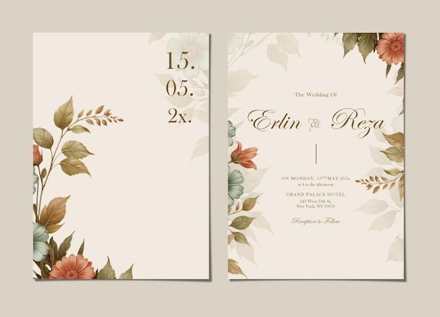 PSD double sided wedding invitation card template with flower background