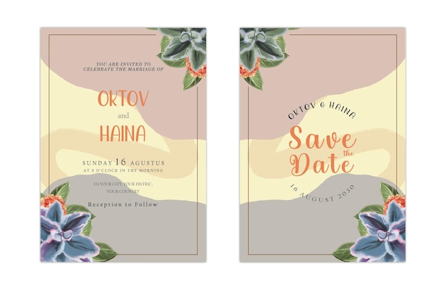 Double sided wedding invitation template flower Premium Psd