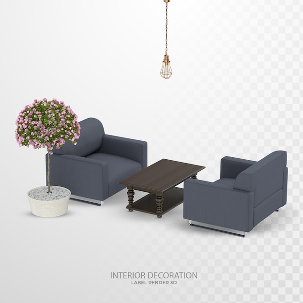 double Sofa 3d living room interior with plant background