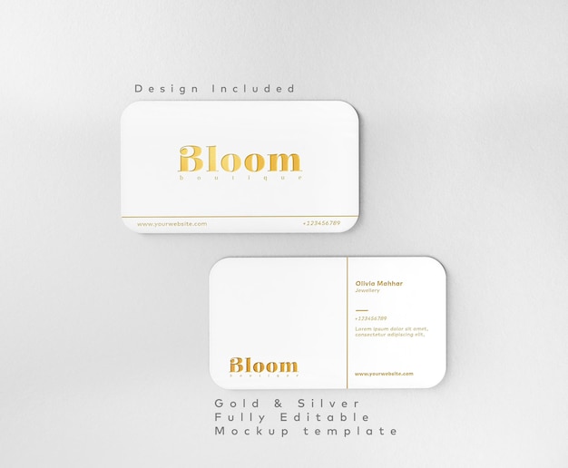 Double White Business Card Mockup Template With Different Selectable Card Colors Top View