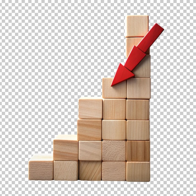 PSD down arrow on wood block stacking business concept