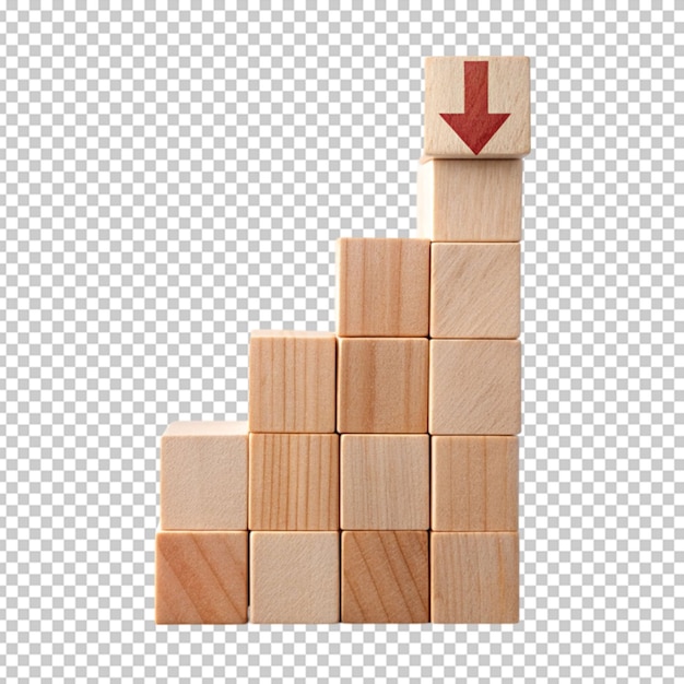 PSD down arrow on wood block stacking business concept