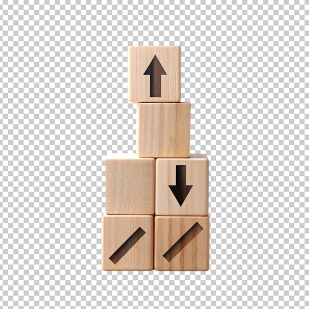 PSD down arrow on wood block stacking business concept