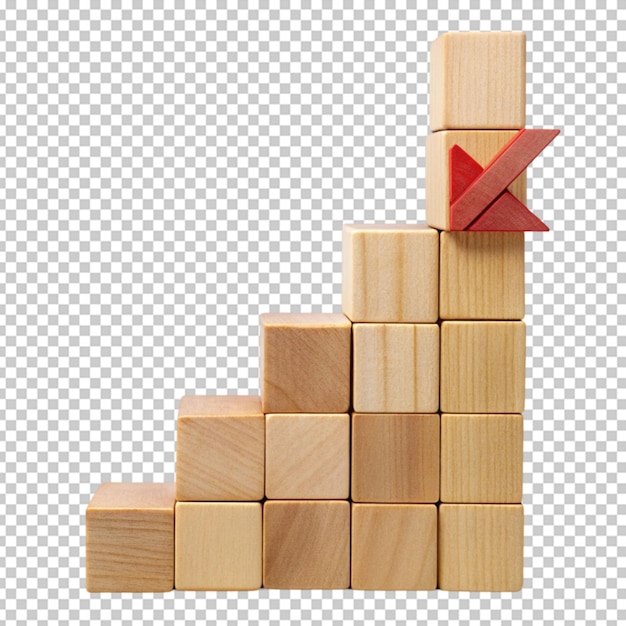 PSD down arrow on wood block stacking business concept