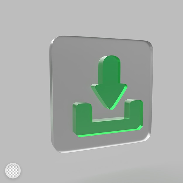 Download icon with glass effect 3d render illustration