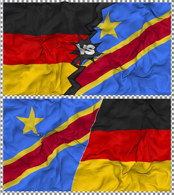 DR Congo vs Germany Half Combined Flag Cloth Bump Texture 3D Rendering