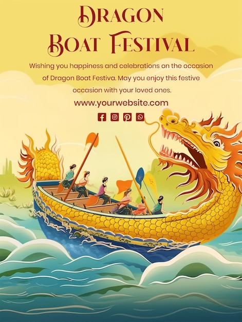 Dragon Boat Festival illustration concept a boat decorated with dragon sculpture in water