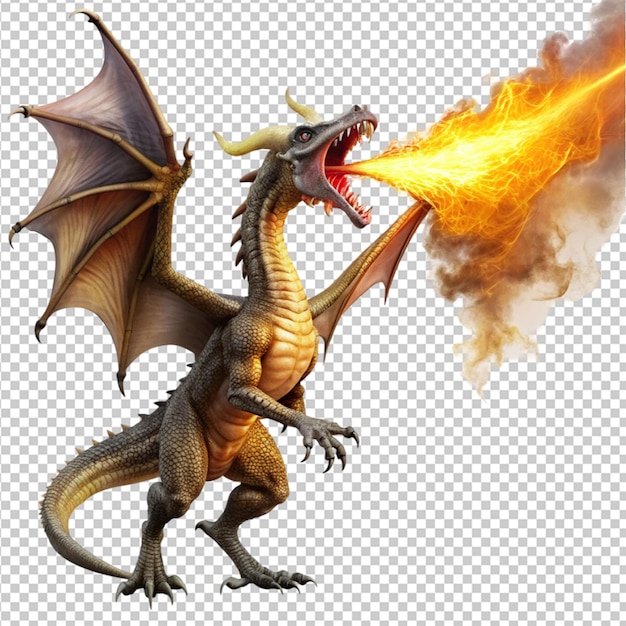 PSD dragon breathing fire transparent background