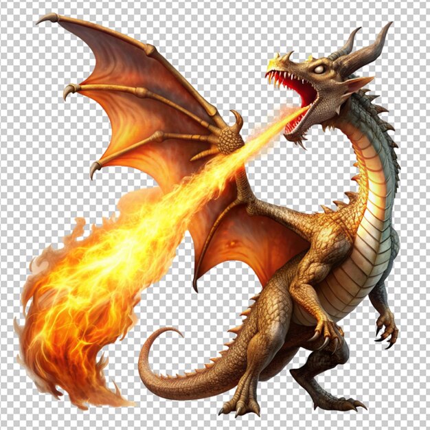 PSD dragon breathing fire transparent background