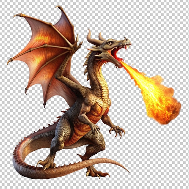 PSD dragon breathing fire transparent background