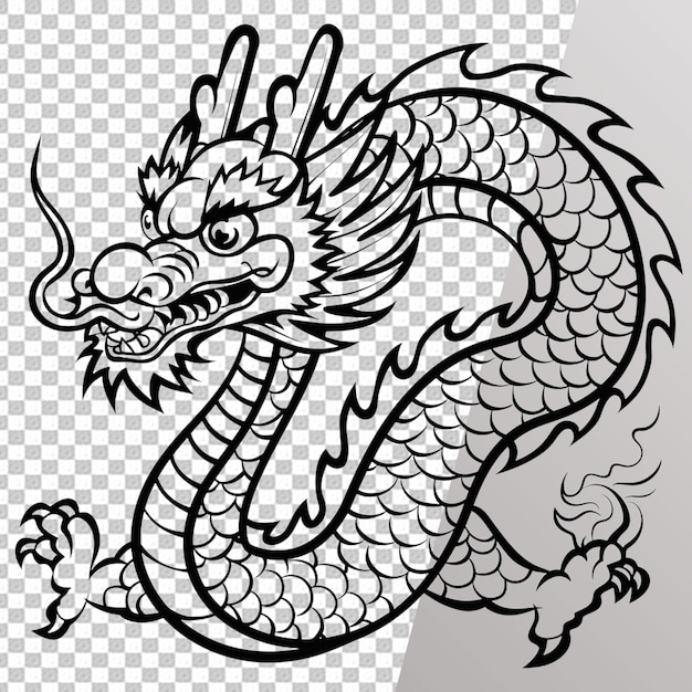 Dragon Coloring Page Isolated on Transparent Background PSD File