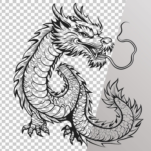 Dragon Coloring Page Isolated on Transparent Background PSD File