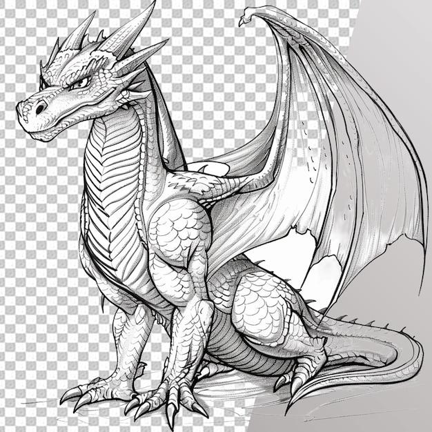 PSD dragon coloring page isolated on transparent background psd file