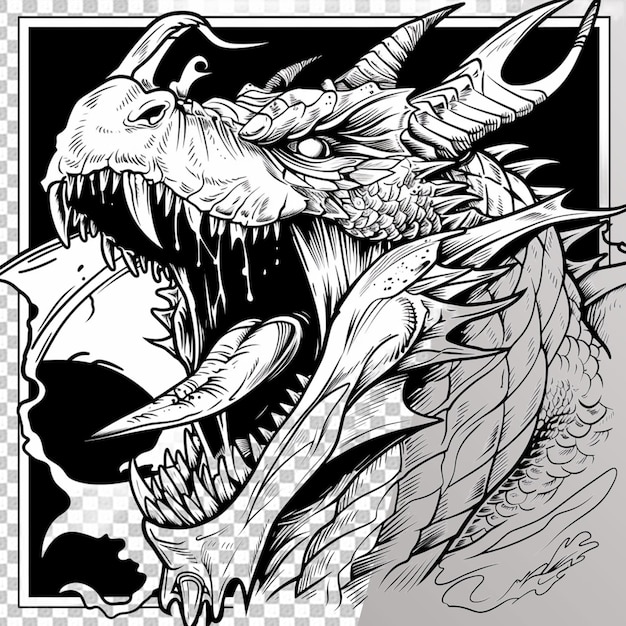 PSD dragon coloring page isolated on transparent background psd file