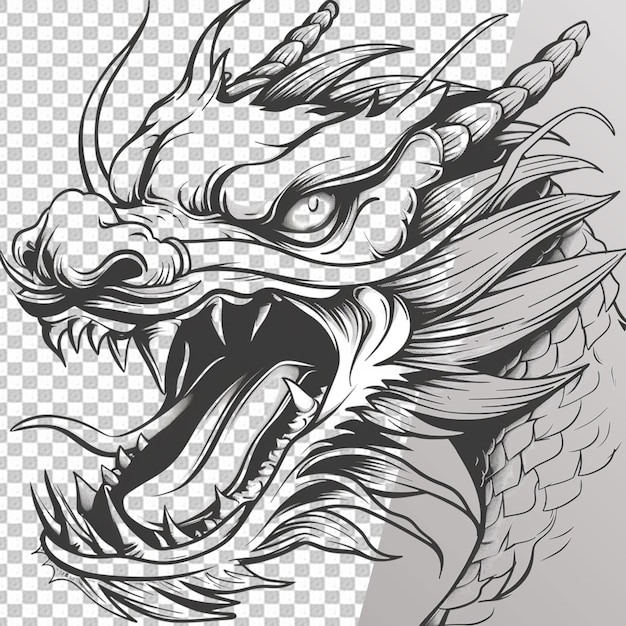 Dragon Coloring Page Isolated on Transparent Background PSD File