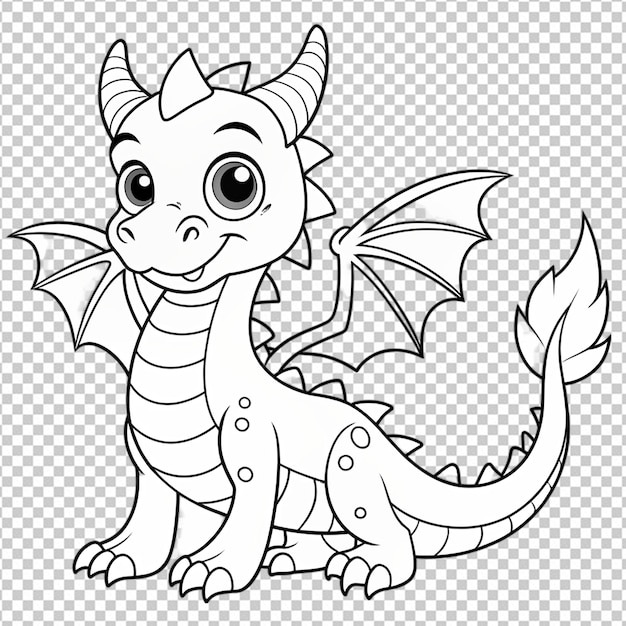 PSD dragon kid coloring page book line art png