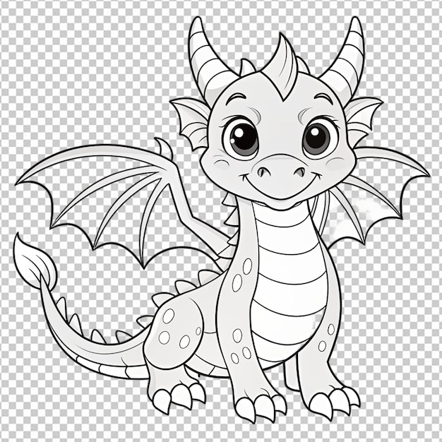 PSD dragon kid coloring page book line art png