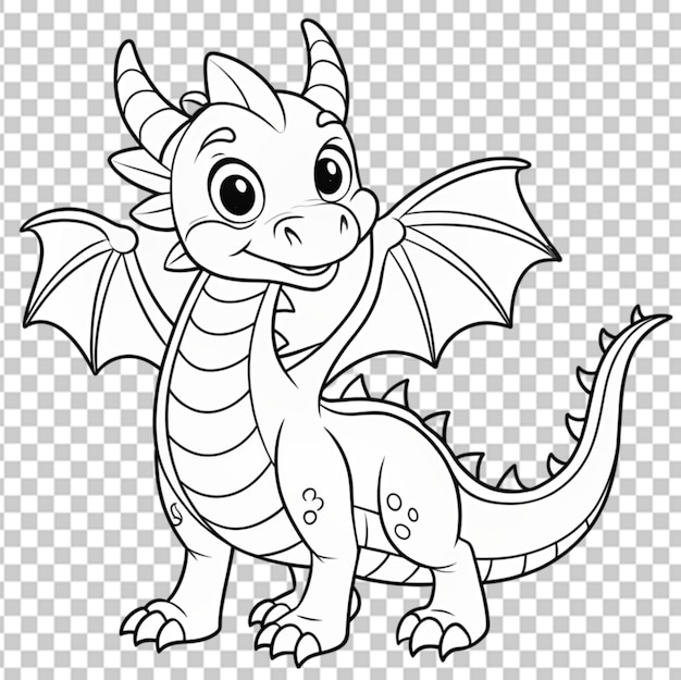 PSD dragon kid coloring page book line art transparent background