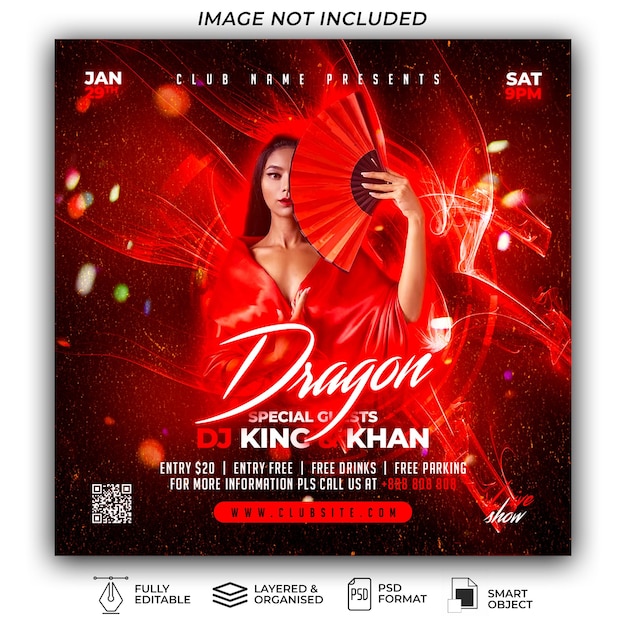 PSD dragon social media post party flyer template