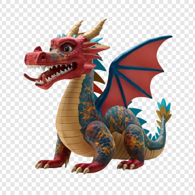 PSD a dragon with a blue tail sits on a white background