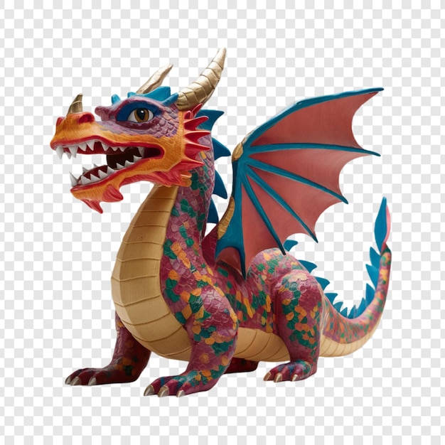 a dragon with a colorful tail sits on a transparent background