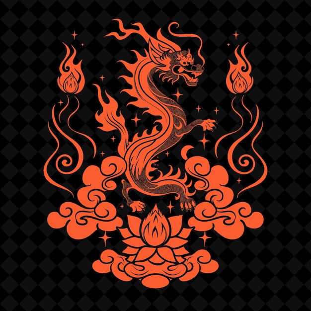 a dragon with a flame on its back