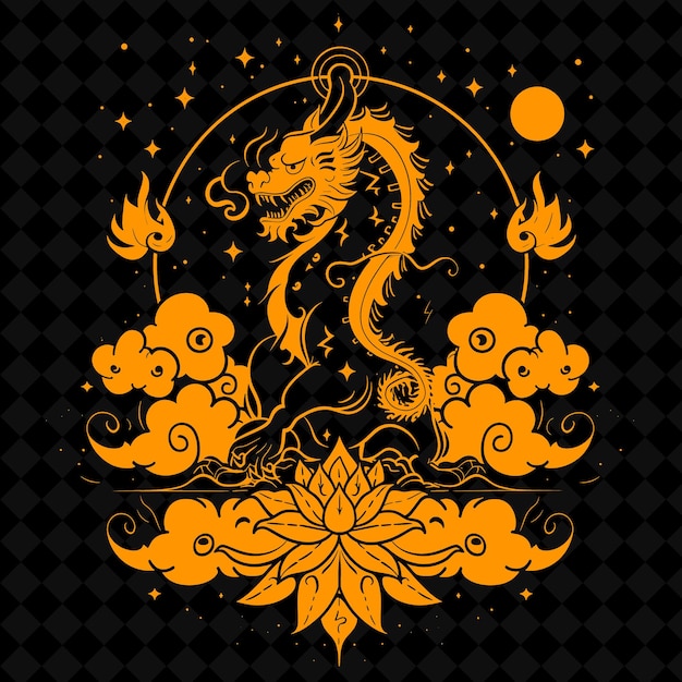 PSD a dragon with a golden background and the words  dragon  on it