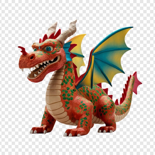 PSD a dragon with a green and yellow body and red flowers on its head