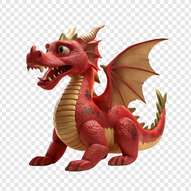 PSD a dragon with a red tail sits on a transparent background