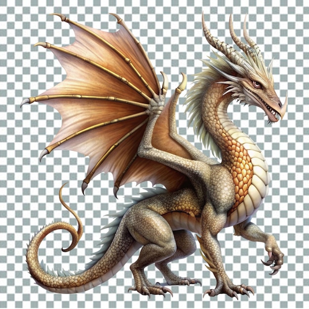 PSD dragon with wings sitting transperant background