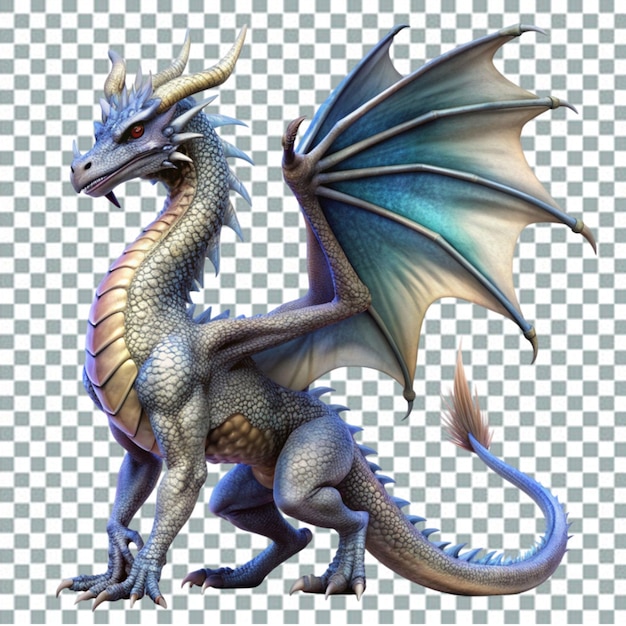 PSD dragon with wings sitting transperant background