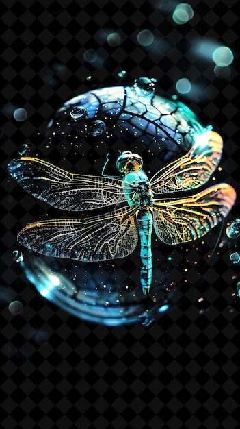 a dragonfly is on a glass with water and bubbles