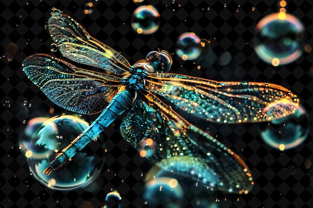 a dragonfly is sitting on a bubbles with bubbles in the background