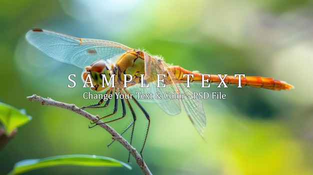 PSD dragonfly perched on a branch