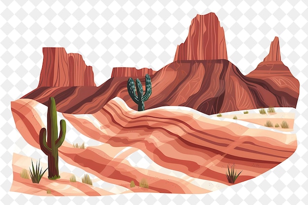 PSD dramatic badlands landscape with striped rock formations and illustration natural scenery design