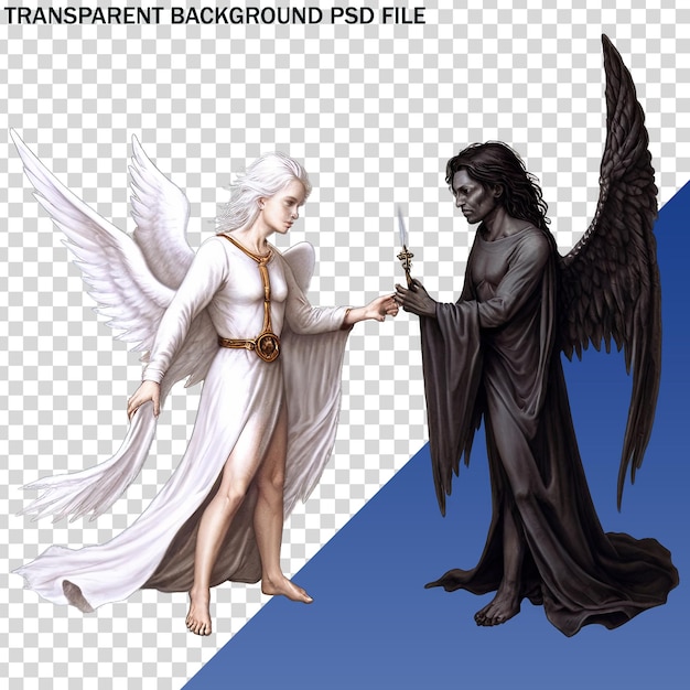 PSD a drawing of a angel and a man with a sword