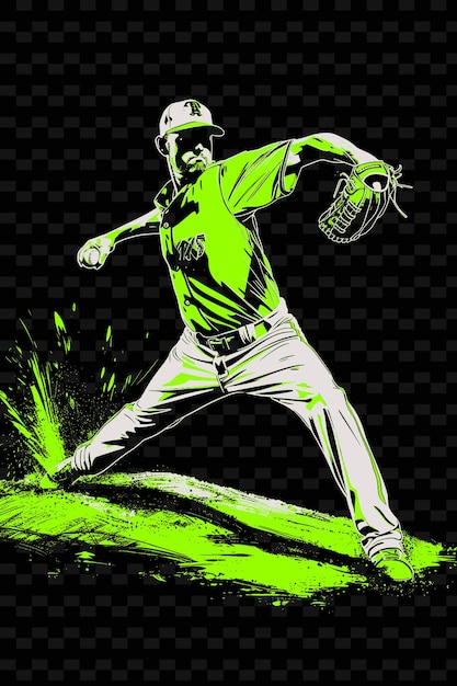 a drawing of a baseball player with a green shirt that says  baseball