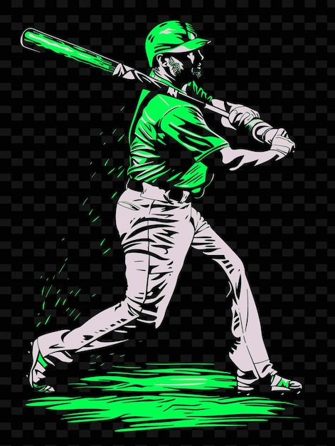 a drawing of a baseball player with a green shirt that says  the bat is green