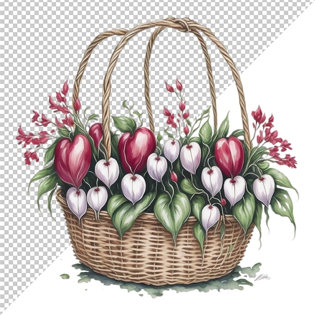 a drawing of a basket of tulips and tulips