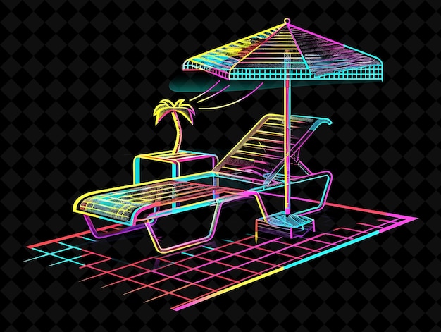 a drawing of a beach chair with a palm tree on it