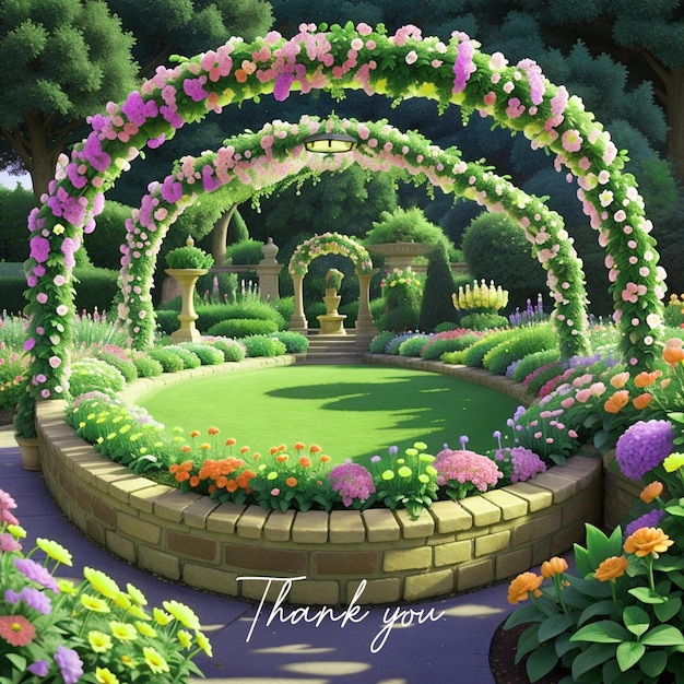 Drawing a beautiful flower garden in a circle background