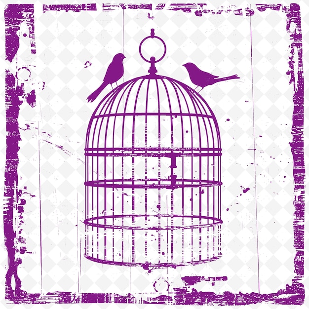 PSD a drawing of birds in a cage with a bird in the middle