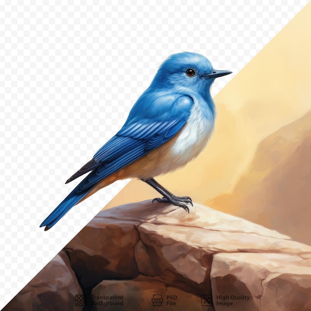 a drawing of a blue bird with a yellow background