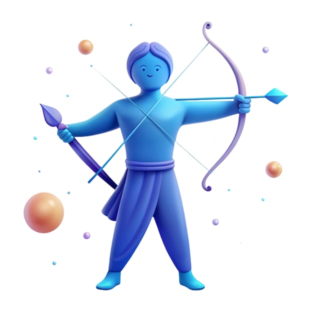 PSD a drawing of a blue character with a bow and arrow