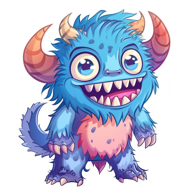 a drawing of a blue monster with big eyes and big eyes