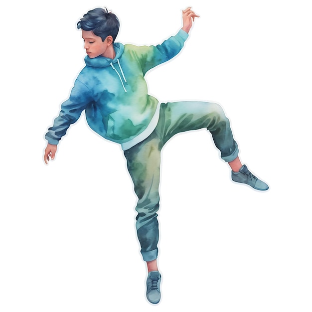 PSD a drawing of a boy jumping in the air with a hoodie on