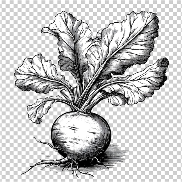 PSD a drawing of a cabbage with a root and roots