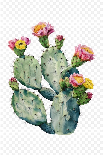 PSD a drawing of a cactus with flowers and a picture of flowers