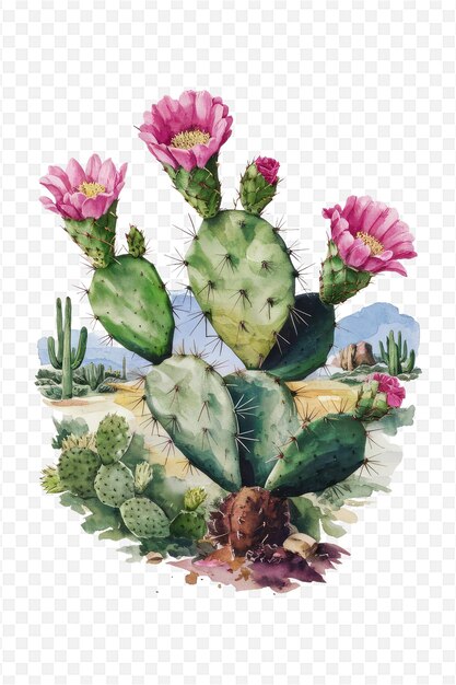 PSD a drawing of a cactus with a mountain in the background